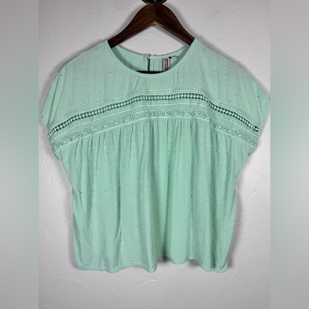 Gypsies‎ & Moondust Cropped Mint Swiss Dot Boho Boxy Blouse Size Medium